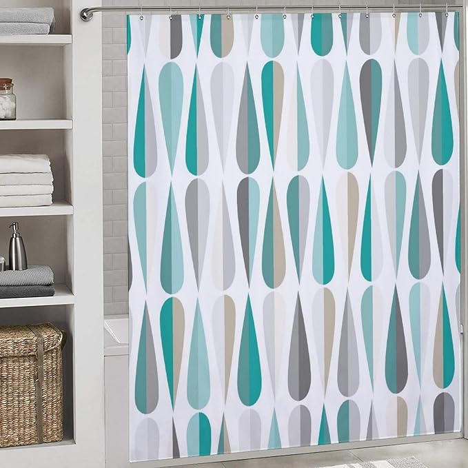 Mid Century Shower Curtain,Modern Retro with Drop Shapes Geometric 1960s Decor Bathroom Curtain Polyester Waterproof Fabric 72x72in（183x183cm）