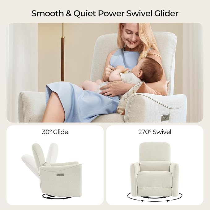 CHITA Oversized Power Recliner Chair Swivel Glider for Big and Tall, FSC Certified Living Room Nursery Rocking Chair with Lumbar Support, Linen