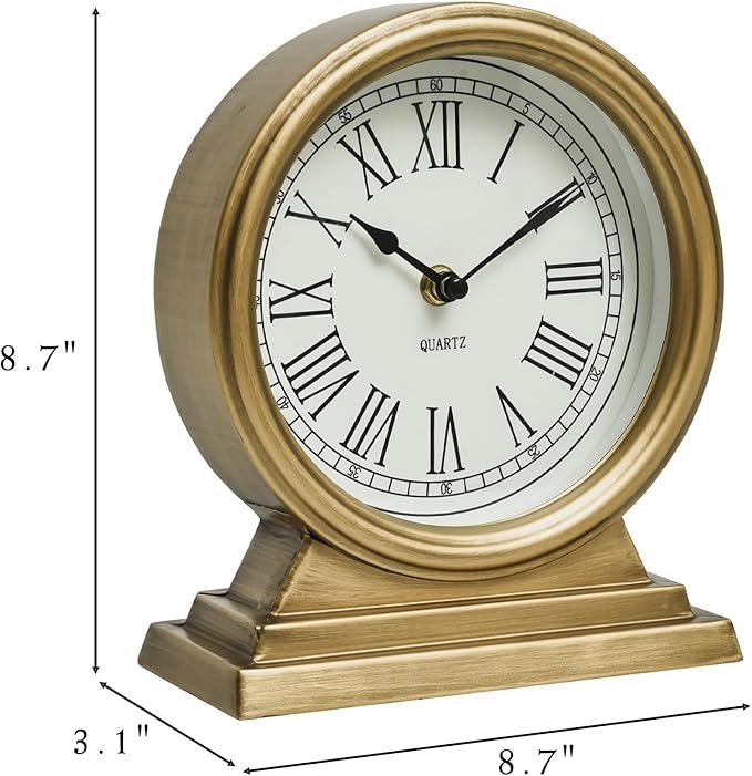 EMAX HOME Vintage Gold Mantle ClockTable for Living Room Decor Table Clock Decorative Battery Operated Table Top Shelf Clock