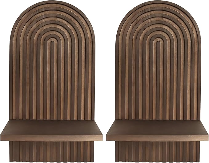 2 PCS Boho Wooden Rainbow Wall Shelves, Arch Boho Wall Shelf Mid Century Wood Floating Shelf Decor for Bathroom, Bedroom, Kitchen (Wood-03)