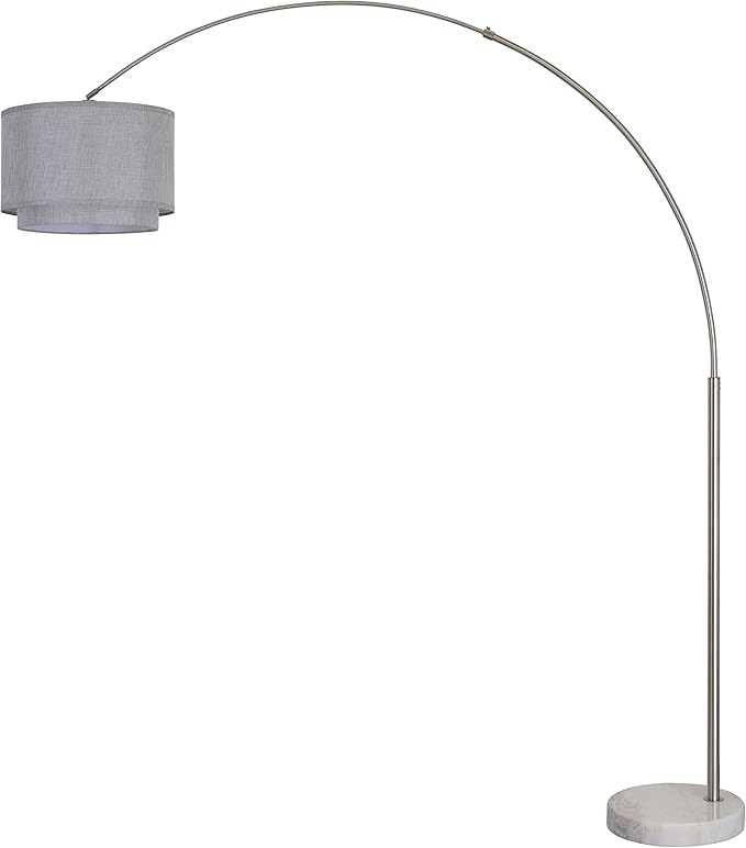 Major-Q 99-6938DS-GY Bedrooms Modern 81" Arc Tall Floor Living Room-Stand Up Arching Lamp with Grey Double Drum Style Shade and Marble Base, 6938xl-gy+rc
