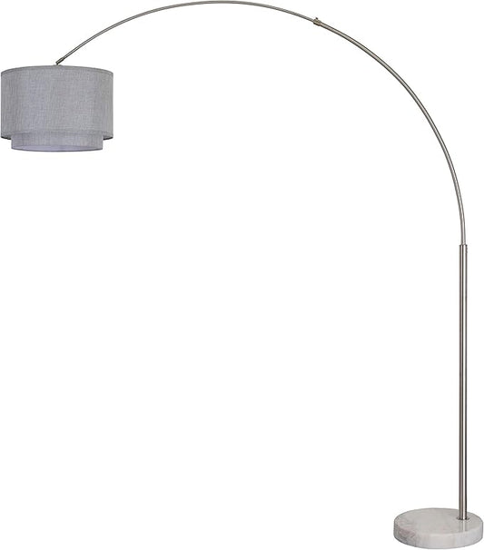 Major-Q 99-6938DS-GY Bedrooms Modern 81" Arc Tall Floor Living Room-Stand Up Arching Lamp with Grey Double Drum Style Shade and Marble Base, 6938xl-gy+rc