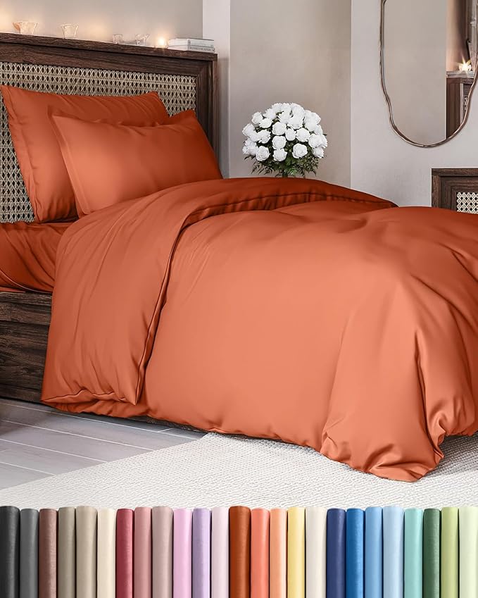 Duvet Cover Twin/Twin XL Size - Extra Soft Twin/Twin XL Size Duvet Cover - Breathable, Easy Care and Fade Free with Zipper Closures & Ties - 68" x 90" Inches - (Terracotta) Comforter Not Included