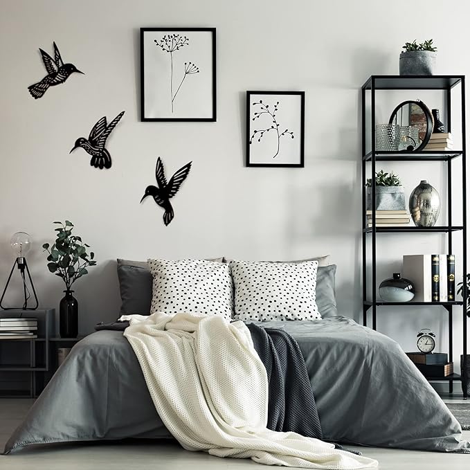 3 Pieces Wood Hummingbird Wall Art Decor 9 inch Hummingbird Wall Decorations for Bedroom Black Wood Sculpture Bird Indoor Kitchen Hanging Balcony for Home Bedroom Office Garden