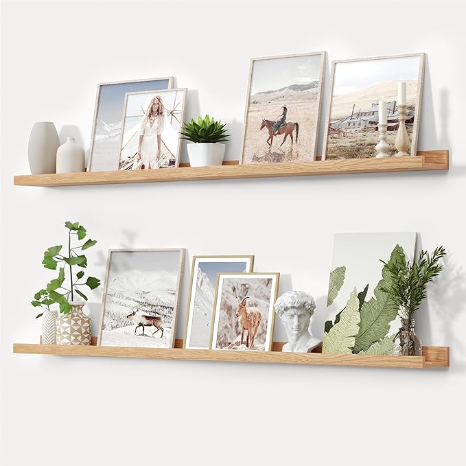 Vivelove Picture Ledge Shelf, Floating Shelves, 55 Inches Long Large Nursery Book Shelves for Nursery Storage, Bookshelf Wall Mounted for Living Room Bedroom Decor Books Photo Frames
