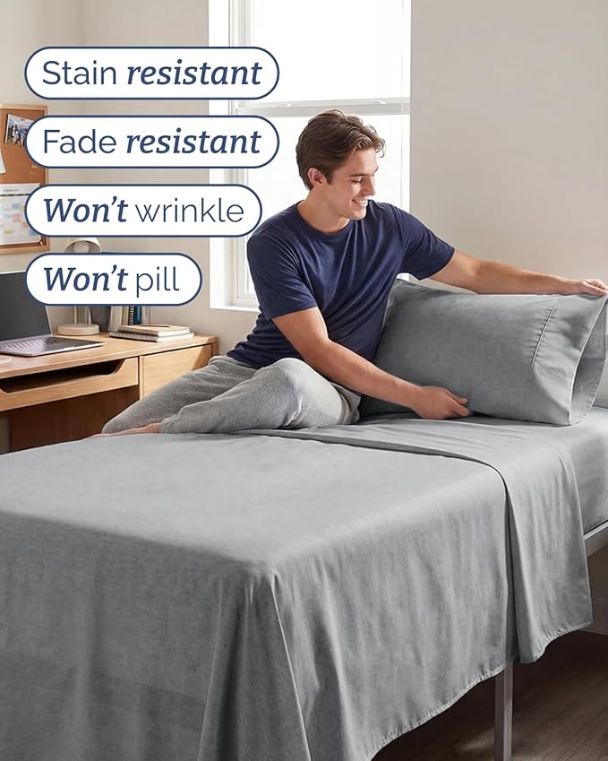 Twin XL Size 3 Piece Sheet Set - Comfy Breathable & Cooling Sheets - Hotel Luxury Bed Sheets for Women & Men - Deep Pockets, Easy-Fit, Soft & Wrinkle Free Sheets - Heathered Grey Oeko-Tex Bed Sheets