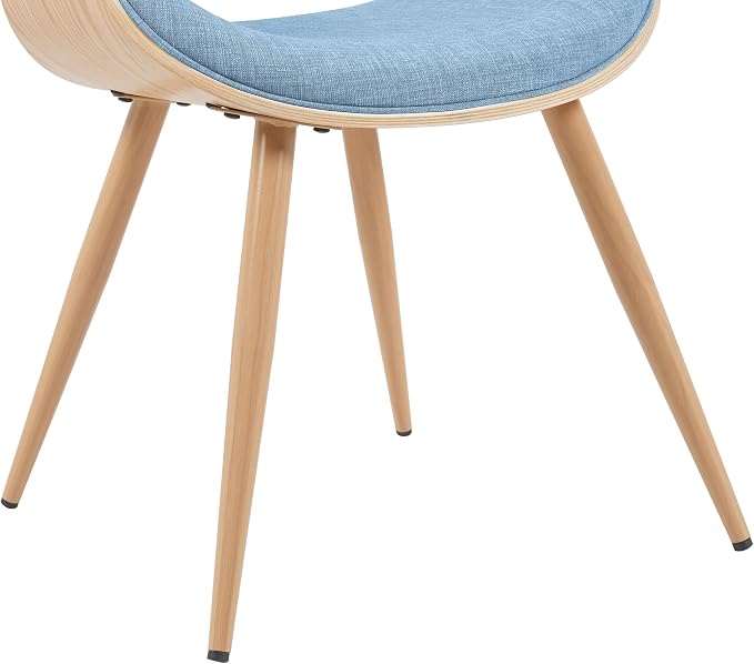 Armen Living Butterfly Mid-Century Dining Chair with Light Blue Fabric Upholstered Seat and Oak Finish