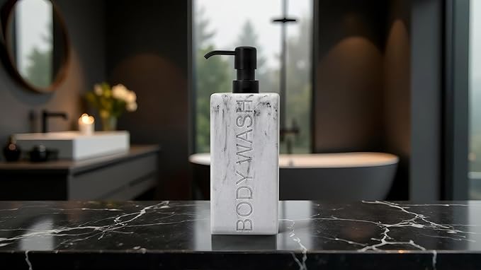 Rectangular Resin Dispenser Premium Bathroom Shampoo Conditioner Body Wash Bottle Modern Refillable Pump Design
