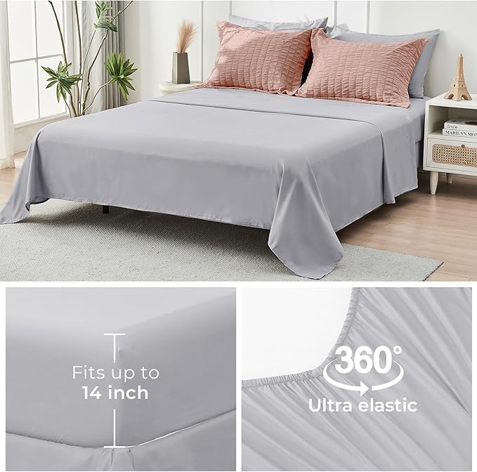 HYMOKEGE Rose Gold/Light Grey Twin Comforter Set Seersucker 5 Pieces, All Season Luxury Bed in a Bag for Bedroom, Bedding Set with Comforter, Sheets, Pillowcase & Sham