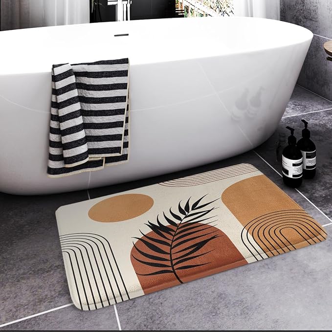 Britimes Boho Mid Century Bath Mat for Bathroom No Slip Geometric Abstract Washable Cover Floor Rug Carpets Floor Mat Bathroom Decorations 16x24 for Kitchen Bedroom