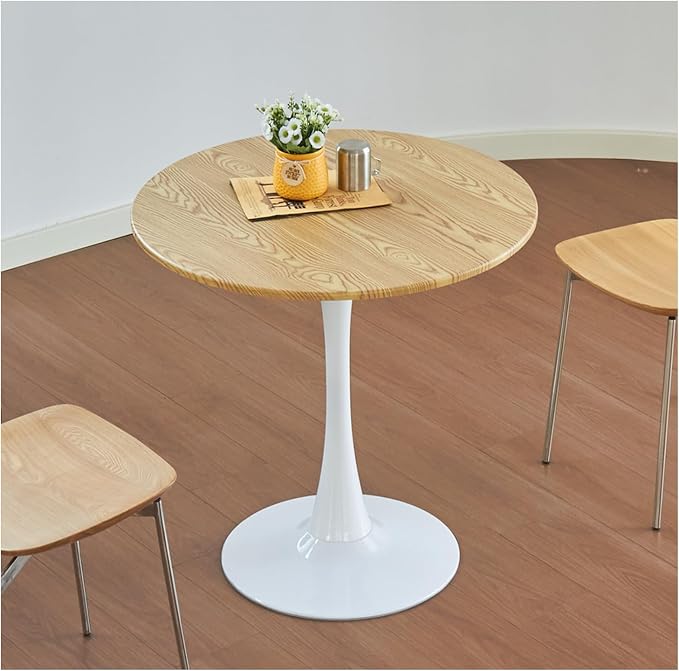 Round Dining Table, 24" Circle Tulip Table with Thickened Tabletop & Metal Pedestal, Mid Century Modern Bistro Table for Kitchen, Small Places, Living Room, Cafe (Light Brown)