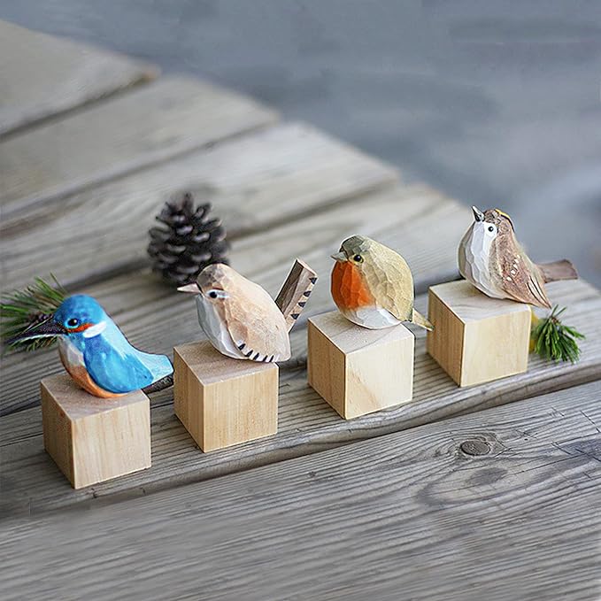 WEAUSUP Hand Carved Wooden Bird Figurine Gift for Friends | Hand carved wood bird statue with delicate paint,home shelf decor gift(suit-new)