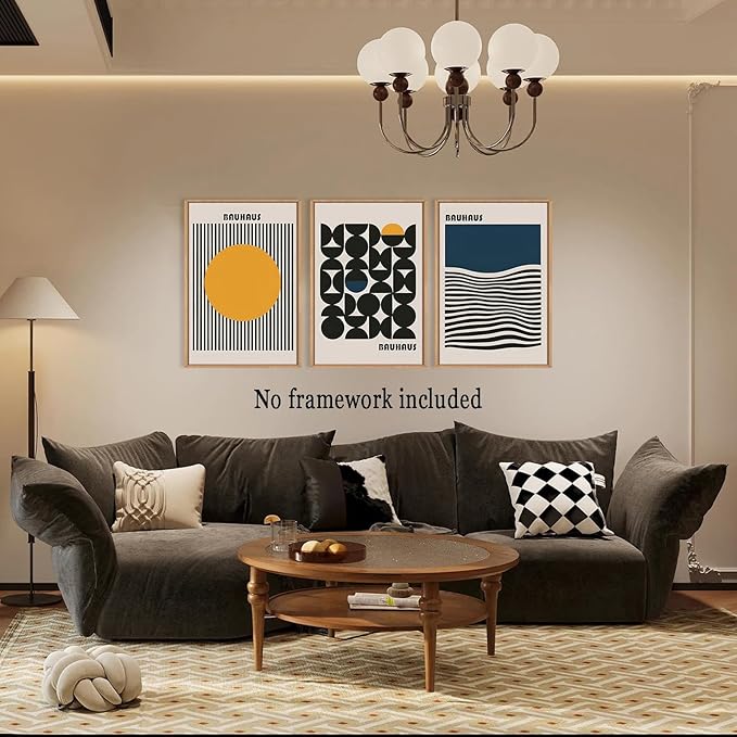 3Pcs Bauhaus Style Wall Art Bohemian Abstract Wall Decor Minimalist Canvas Mid Century Moderngeometry Poster Prints Painting Picture Suitable for Living Room Bedroom （16x24 unframed）