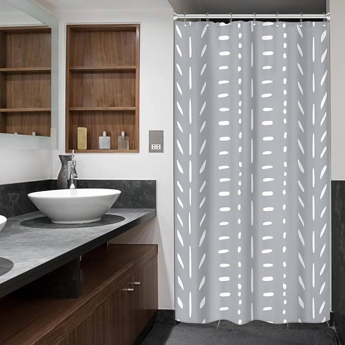 Riyidecor Stall Small Boho Gray Half Size Shower Curtain Chevron Herringbone Striped Geometric 36Wx72H Inch Single Narrow Tiny Walkin Stand Up Fabric Decor Bathroom Polyester Waterproof 7 Pack Hooks