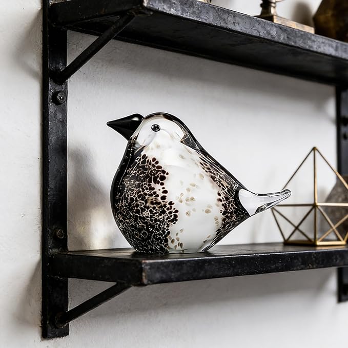 Blown Glass Birds - Glass Art Bird Decor, Hand Blown Glass Animal Figurines Paperweight for Home Shelf Decor