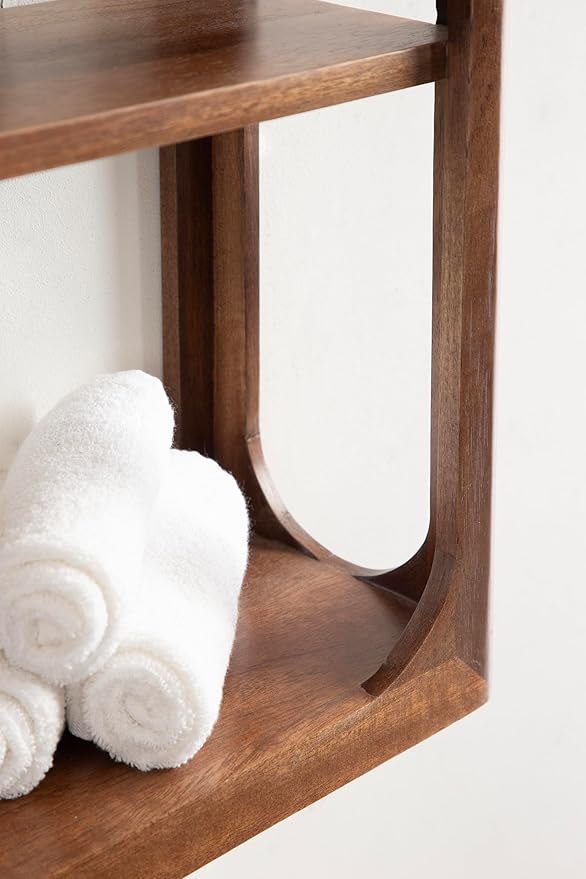Kate and Laurel Dahl Modern Mango Wood Tiered Wall Shelf, 18 x 7 x 22, Walnut Brown, Decorative Over The Toilet Shelf for Use as Bathroom Storage or Living Room Display Shelving