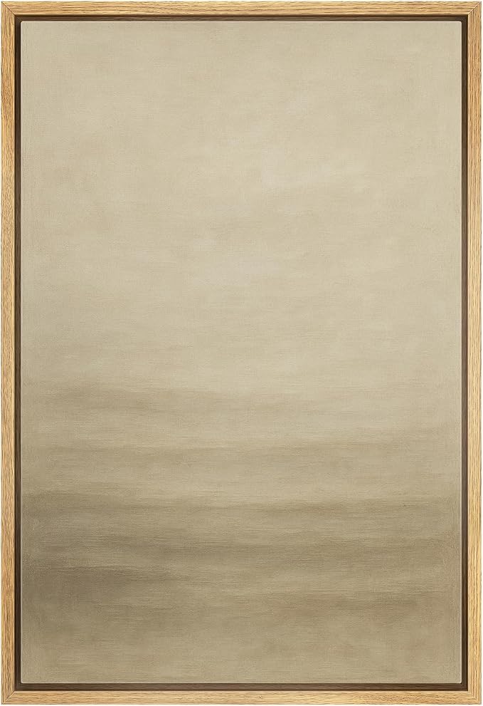MUDECOR Framed Canvas Print Wall Art Tranquil Horizon Beige Gradient Minimalist Abstract Illustrations Minimalism Decorative Bohemian Colorful Zen for Living Room, Bedroom, Office - 16"x24" NATURAL