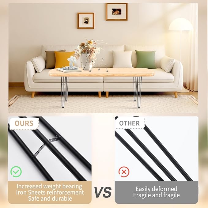 HONG SHENG 34Inch Hairpin Table Legs Black Set of 4 Desk Legs,1300lbs Load Capacity ， Rodsfor Coffee Table, Night Stand Desk Bench，Desk, Bench Desk Dining End Table Chairs