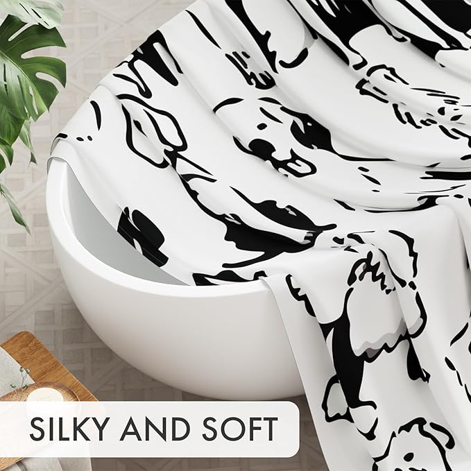 AmazerBath Shower Curtain, Washable Cloth Cute Dogs Kids White and Black Shower Curtain Set with 12 Shower Curtain Hooks, Kawaii Pet Puppy Waterproof Shower Curtains for Bathroom Decor, 72x72 Inches