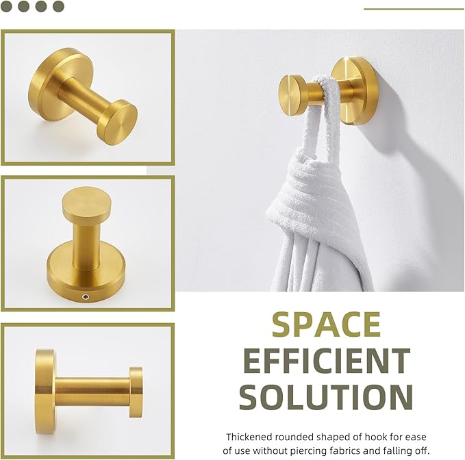 Angle Simple Robe and Towel Hook, SUS304 Stainless Steel Bathroom Robe Hook, Small Towel Hanger for Wall or Cabinet, Brushed Dark Gold