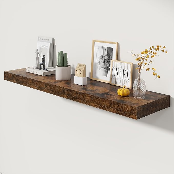 48 Inch Floating Shelves | 12 Inch Deep Floating Shelves Set of 1 | 48" W x 12" D Rustic Brown Wood Wall Shelves for Bathroom Living Room Kitchen Laundry Room