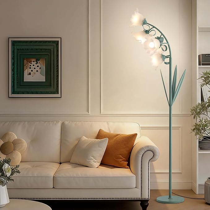 5 Light Flower Floor Lamp for Living Room,3 Color Temperatures, LED Arc Floor Lamp with Foot Switch,Cute Floral Standing Lamp for Bedroom,Curves Tall Lamp for Living Room Corner (Bulbs Included)