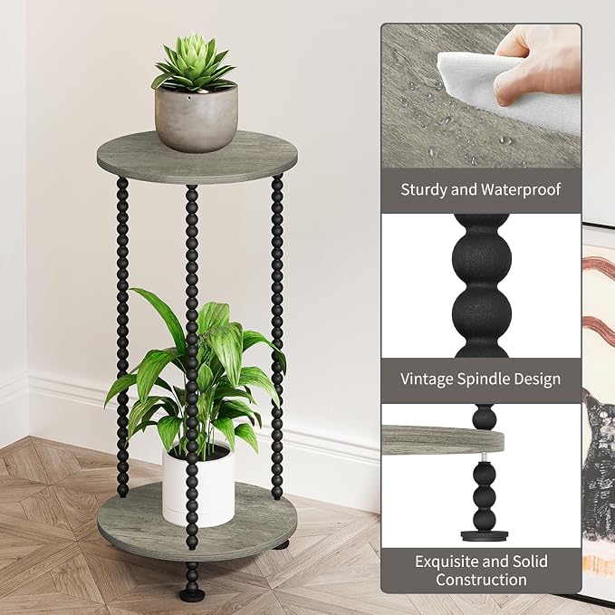 YINMIT Plant Stand Indoor, 2 Tier Small Plant Stand, 23" Tall Metal Spindle Poles Plant Stands, Corner Flower Pot Stand, Plant Tables Indoor, Planter Pot Holder for Balcony Garden Patio Living Room (Grey,)