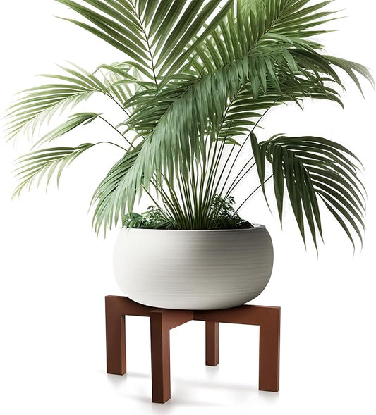 Wenqik 1 Pack 16 Inch Wood Plant Stand Wooden Plant Pot Holder Mid Century Rattan Flower Boho Rustic Stool Holder for Indoor Gardening Patio, Fit 8-18 Inch Pot (Brown)