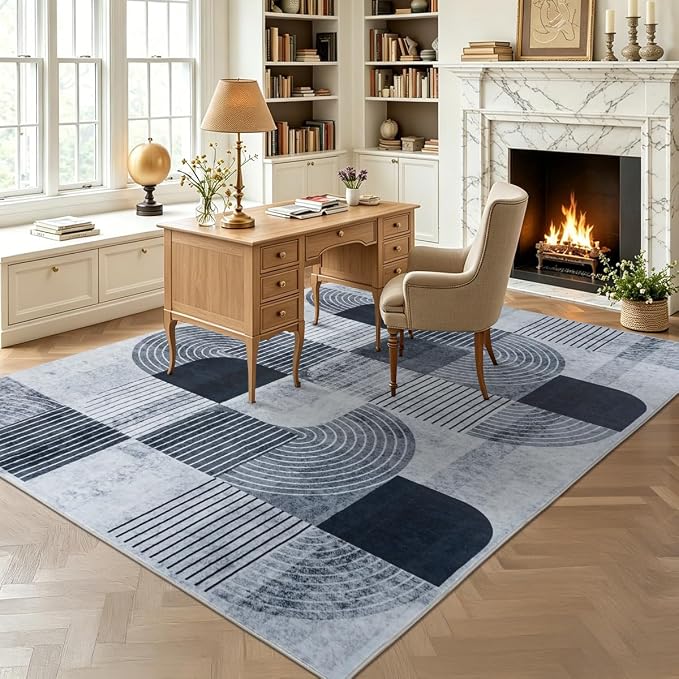 Area Rugs for Living Room Bedroom - Soft Mid Century Modern Rug 6x9ft, Washable Non-Slip Grey Rug Indoor Floor Mat Abstract Carpet for Dining Room Nursery Office Home Decor