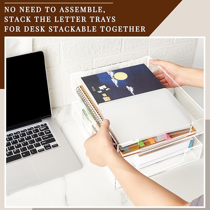 Lincia 12.6 x 10.2 x 2.1 Inches Acrylic Letter Tray Stackable File Paper Tray Acrylic Desk Organizer Clear Holder Desk Accessories for Office Home Library