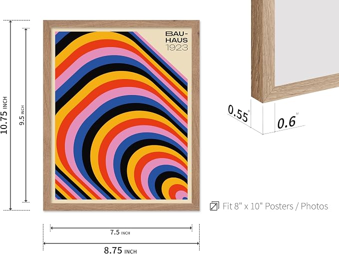 Poster Master Bauhaus Poster - Psychedelic Stripes Print - Abstract Art - Geometric Art - Graphic Design Art - Chic Boho Art - Mid Century Modern Art - Living Room Wall Decor - 8x10 Beige Framed