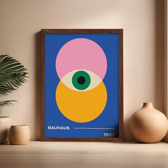 Poster Master Bauhaus Poster - Eye Print - Layered Circles ART - Graphic Design - Geometric Style - Chic Boho ART - Mid Century Modern - Living Room or Bedroom Decor - 16x20 Brown Framed