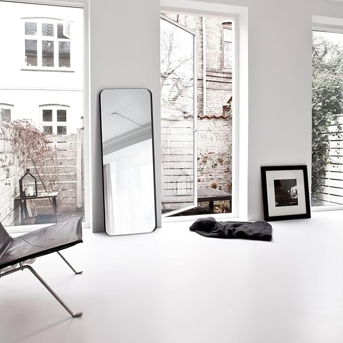 Black Full Length Mirror for Bathroom, 18"x48" Long Metal Framed Full Body Mirror, Rectangle Floor Mirror Leaning Against Wall for Dressing Living Room Bedroom Entryway