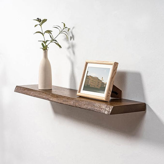 Axeman 36" Solid Wood Floating Shelves for Wall Decor, USA-Sourced Rustic Ash Wood Live Edge Shelf with Upgraded Heavy Invisible Bracket, Wall Mounted Shelf for Kitchen Bathroom Living Room, Walnut