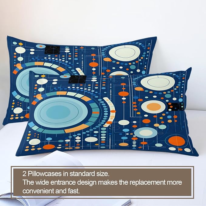 Blue Geometry Duvet Cover Twin Size, Ultra Soft Microfiber Bedding Set 2 Piece Kids and Adults Modern Abstract Comforter Cover and 1 Pillow Sham with Zipper Closure