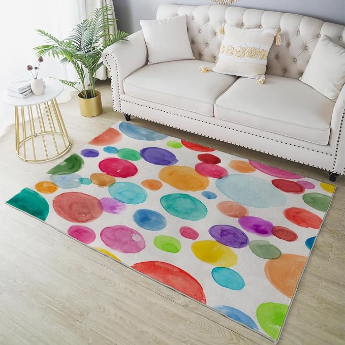 Ansouyi Colorful Non-Slip 5x7ft Area Rugs, Washable Rug Carpet for Living Room Colorful Polka Dot Home Decor Rugs for Game Room Classroom Bedroom Dining Kindergarten Room