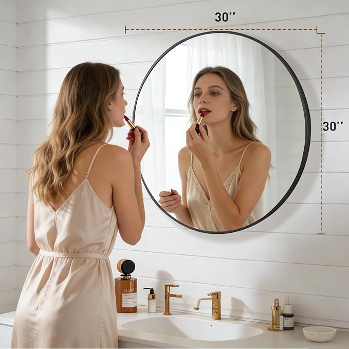 NEWBULIG Wall Mirror, Bathroom Mirror for Over Sink, Matte Metal Framed Vanity Mirror, Wall Decor for Bedroom, Tempered Glass