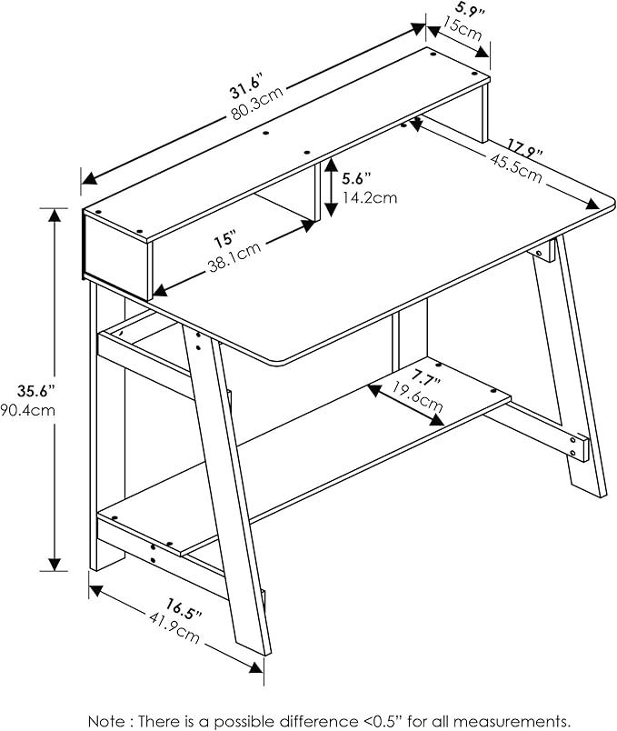 Furinno Simplistic A Frame Computer Desk, Black/French Oak Grey