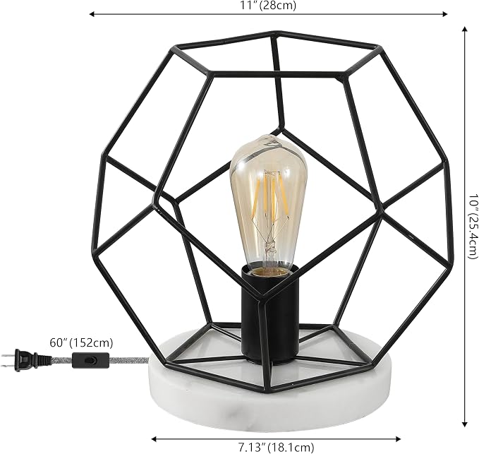 JONATHAN Y 10" Black/White Geometric Table Lamp, Midcentury Modern Metal Desk Lamp for Living Room Bedroom, White Marble Base, Glam Bedside Nightstand Light with LED Bulb (JYL1047C)