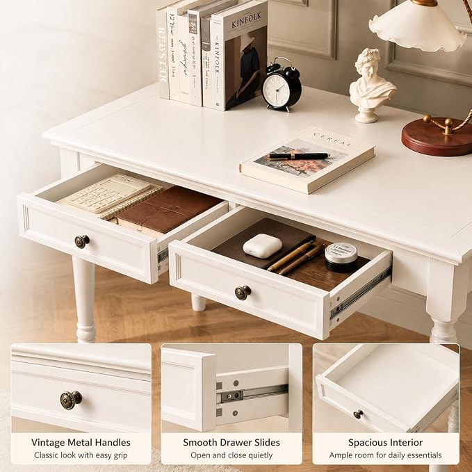Solid Wood Desk with Drawers, Walnut Writing Desks, Small Computer Desk for Small Spaces, Gaming Study Home Office Desks for Work, Student PC Desk for Bedroom, Escritorios para Cuartos