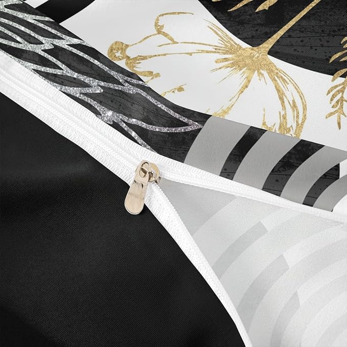 Erosebridal Mid Century Modern Queen Comforter Cover for Kids Teens Adults - Black and White Abstract Duvet Cover Boho Minimalist Aesthetic Bed Set Chic Modern Geometric Bohemian Floral Bedding Set