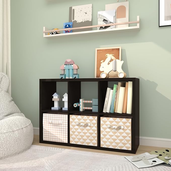 CTESNE【2026 Wooden Thick Frame 6 Cube Storage Organizer Shelf with Anti-Tipping Kits + Reversible Open Back Bookcase, Horizontal and Vertical Dual-use（Chocolate,11inch）