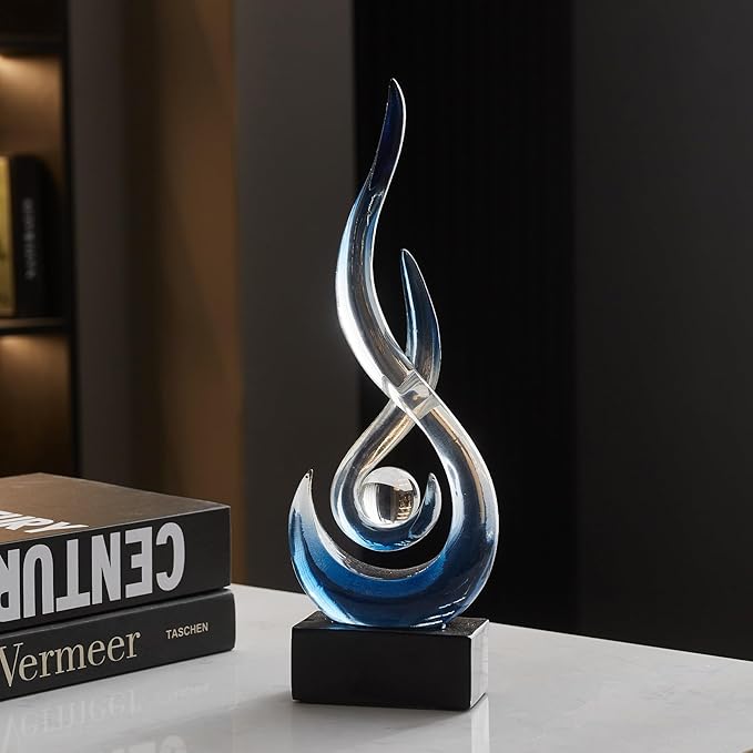 Blue Decor Modern Flame Statue Decorations for Living Room, 11.8" H Clear Sculptures Home Décor Accents, Abstract Art Resin Sandstone Sculpture for Shelf Dining Room Office Coffee Table Centerpiece
