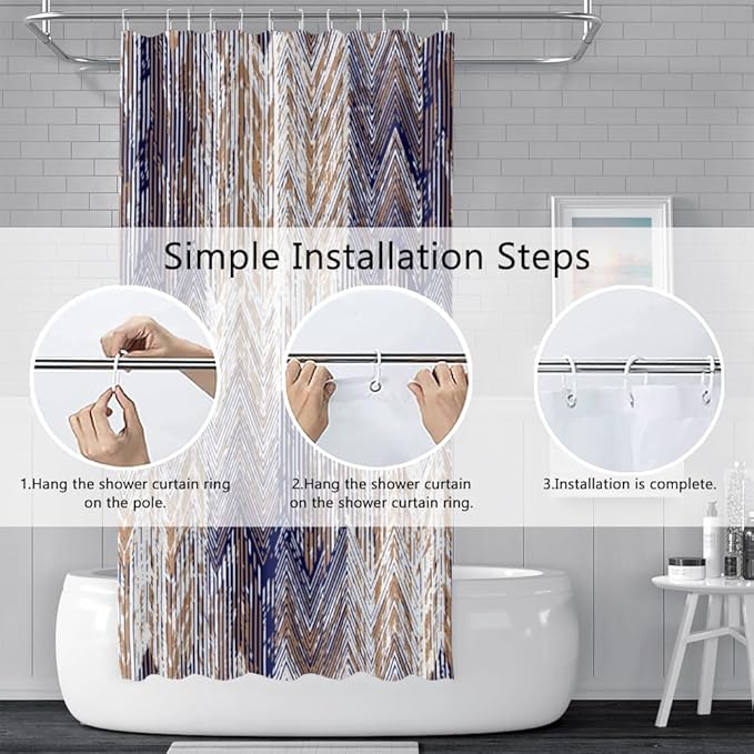 Abstract Style Shower Curtain Grunge Old Blue Brown Arrow Geometric Pattern Shower Curtains for Modern Artistic Bathroom Waterproof Fabric Decor Set with Hooks, 69W x 70H Inch
