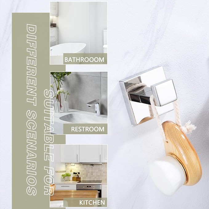 LANC 2 Pack Bathroom Towel Hooks, Chrome Robe Hooks for Hanging Clothes,Coat,Towels, Wall Mount Heavy Duty Bathroom Hooks for Kitchen,Hotel,Stainless Steel, Silver Polished, A8805CP-P2