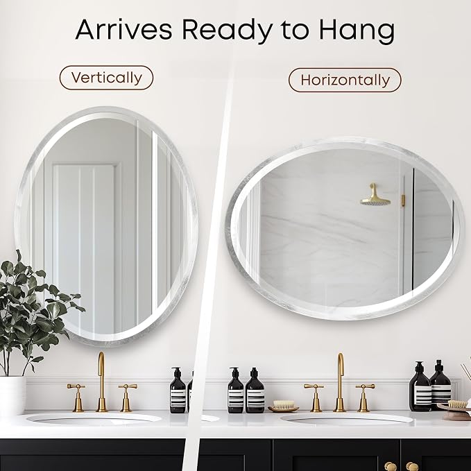 OVALCREST - Oval Wooden Beveled Wall Mirror for Home Decor, Bathroom, Vanity, Bedroom, Living Room, Hallway - London Style (Silver Leaf with Brown Antique) 31.1 x 21.1