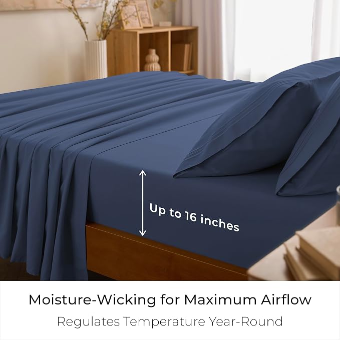 Mellanni Twin XL Sheets Set - 3 PC Iconic Collection Bedding - Hotel Luxury, Extra Soft, Cooling Bed Sheets - Wrinkle, Fade, Stain Resistant (Twin Extra Long, Blue Nova)