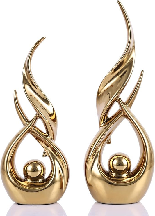 DOVDOV 2-Piece Abstract Gold Home Decor Set, Ceramic Abstract Sculptures, Modern Art Pieces, Suitable for Coffee Table Tops, Office Bookshelves, Dining Table Centers, and entryway Decor.