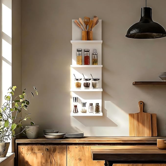 Homaterial 4 Tiers Floating Shelves, Modern Wall Mounted Shelf Storage Shelves for Home Decor, Perfume Organizer,Book Shelf, White