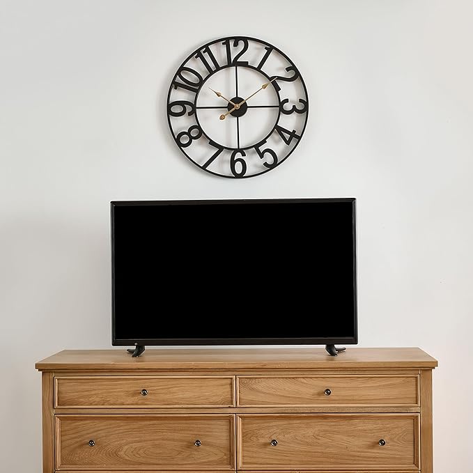 Wall Clock, 14 in Small Wall Clocks Battery Operated, Vintage Retro Mid Century Decorative Metal Clock Silent Non Ticking for Living Room Decor-Black